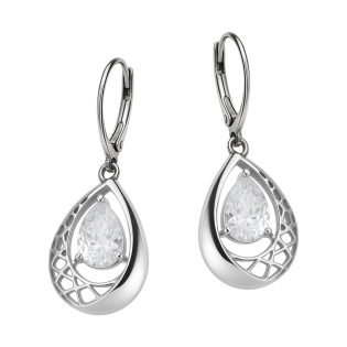 Kolczyki srebrne ażurowa kropla z cyrkonią
