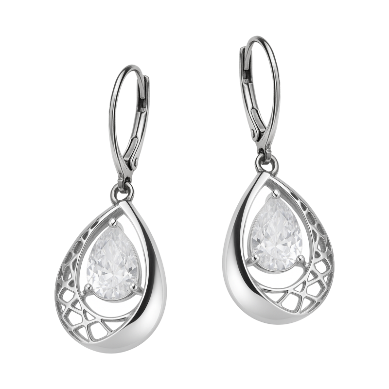 Kolczyki srebrne ażurowa kropla z cyrkonią