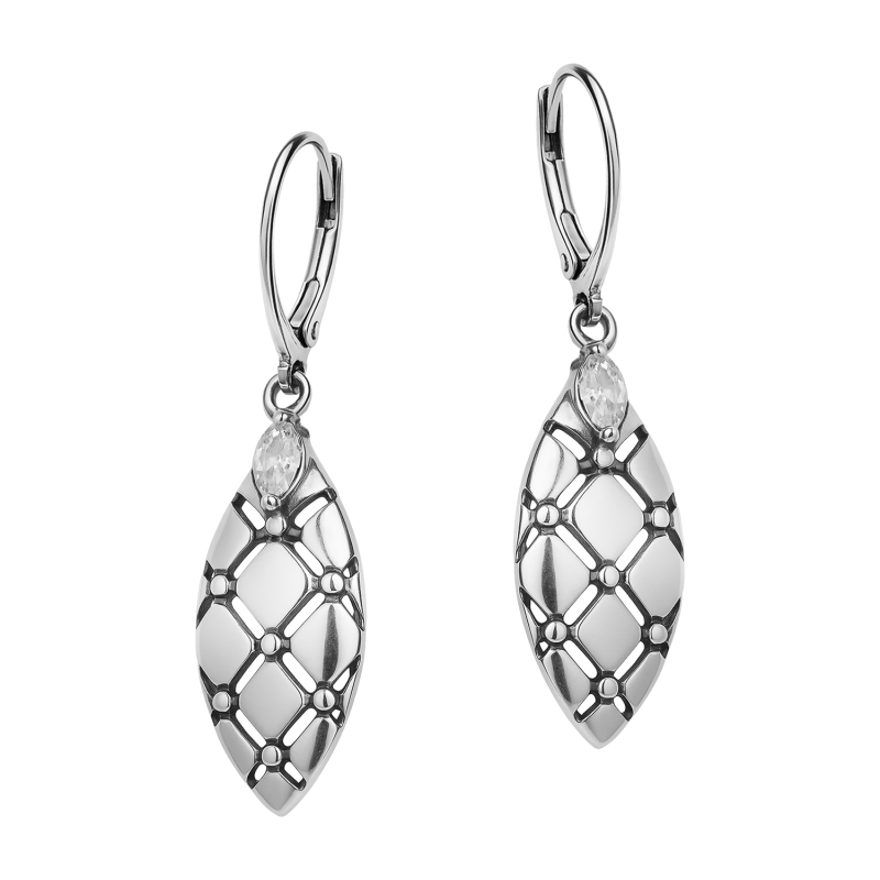 Kolczyki srebrne ażurowa łezka z siatką