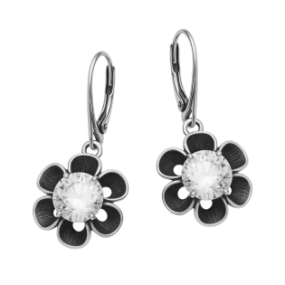 Kolczyki srebrne kwiat z białą cyrkonią