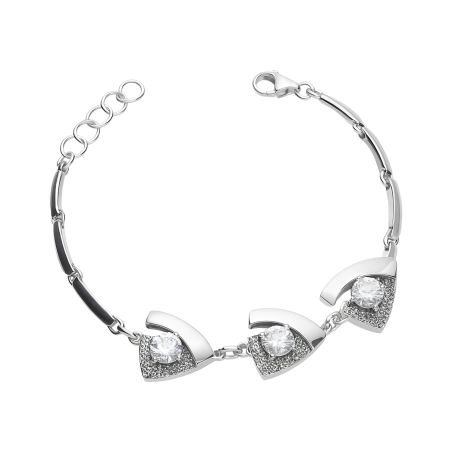 Bransoleta srebrna tłoczone trójkąty z cyrkoniami