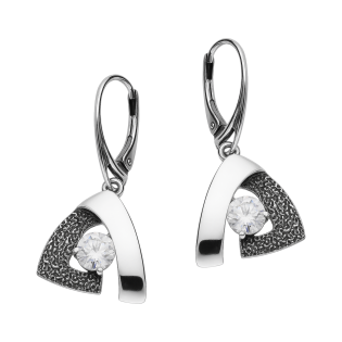Kolczyki srebrne tłoczony trójkąt z cyrkonią