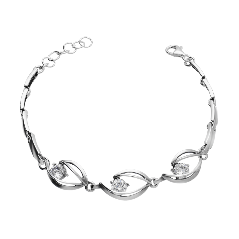 Bransoleta srebrna przestrzenne łezki z cyrkoniami