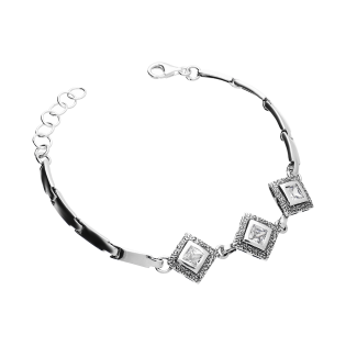 Bransoleta srebrna romby z cyrkoniami