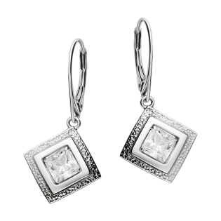 Kolczyki srebrne romb z cyrkonią