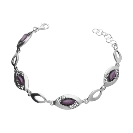 Srebrna Bransoletka Ażurowe Łezki z Fioletowym Kamieniem - JubilerSezam.pl