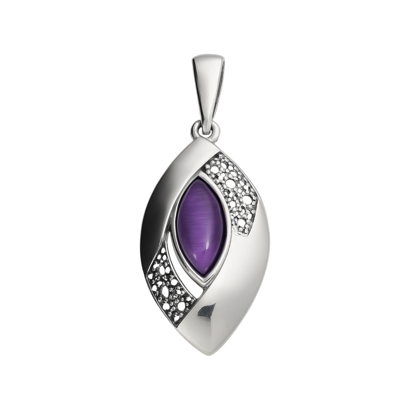 Zawieszka srebrna ażurowa łezka z fioletowym kamieniem