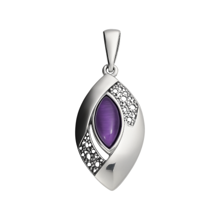Zawieszka srebrna ażurowa łezka z fioletowym kamieniem