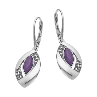 Kolczyki srebrne ażurowa łezka z fioletowym kamieniem