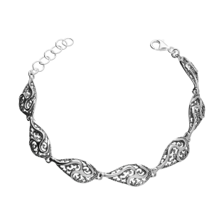 Bransoleta srebrna zawijasy na ażurowych łezkach