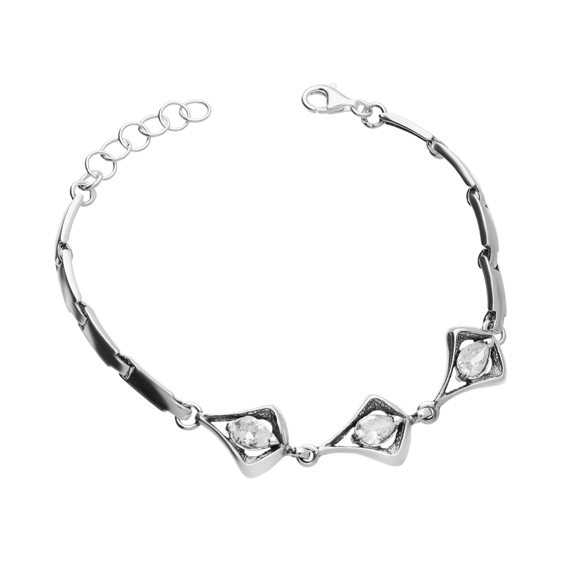 Bransoleta srebrna wahadła z białymi cyrkoniami