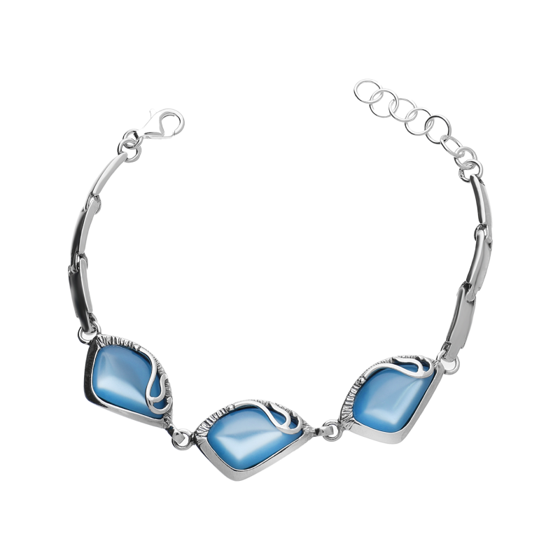 Bransoleta srebrna krople z błękitną masą perłową