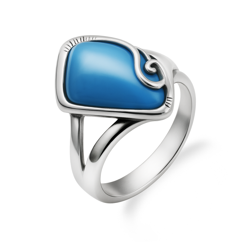 Pierścionek srebrny kropla z błękitną masą perłową