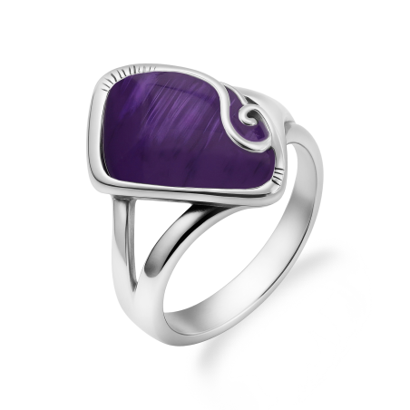 Pierścionek srebrny kropla z fioletowym kamieniem