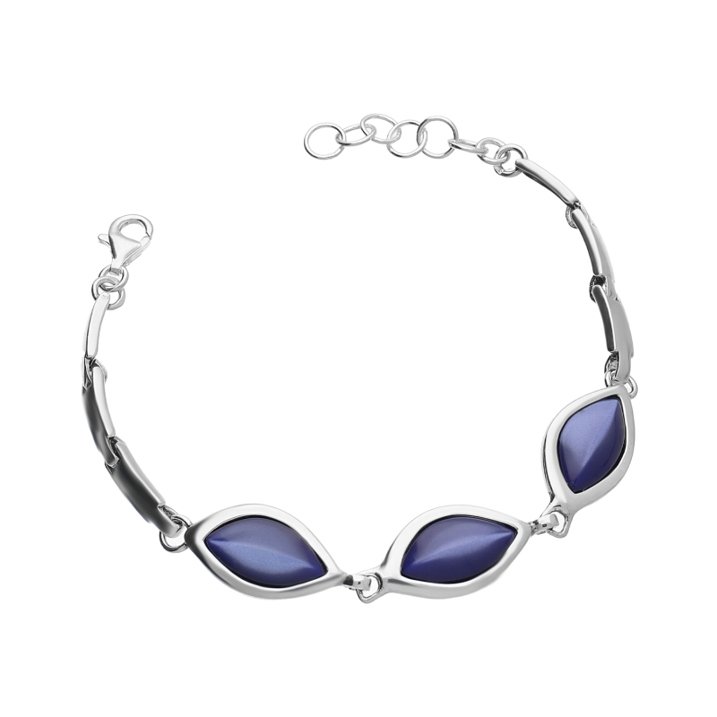 Bransoleta srebrna łezki z kobaltową masą perłową