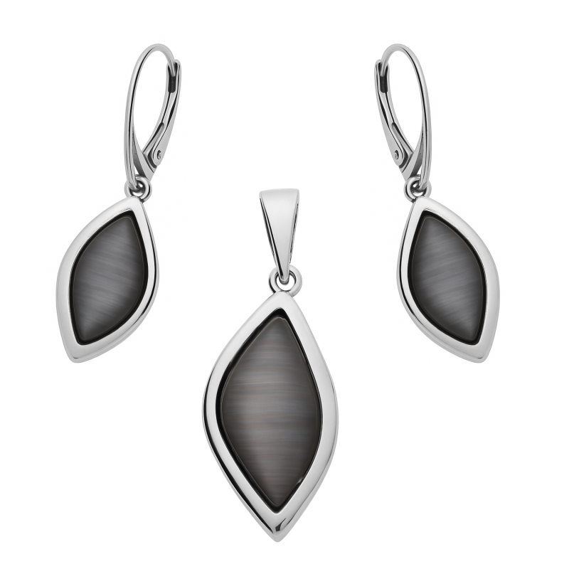 Komplet srebrny kolczyki i zawieszka łezka z masą perłową