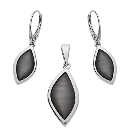 Komplet srebrny kolczyki i zawieszka łezka z masą perłową