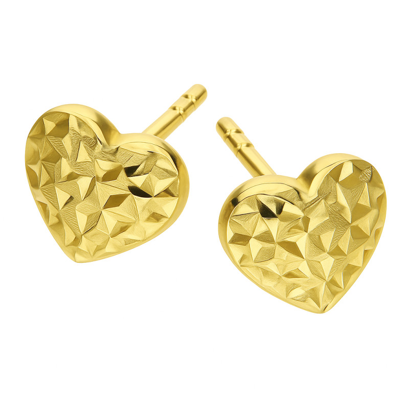 Złote kolczyki serduszka grawerowane pr. 585 - JubilerSezam.pl