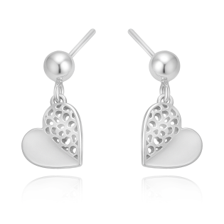 Kolczyki srebrne ażurowe serce i gładka kulka