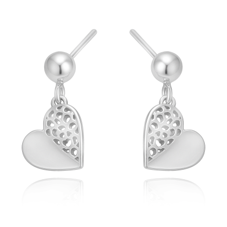 Kolczyki srebrne ażurowe serce i gładka kulka