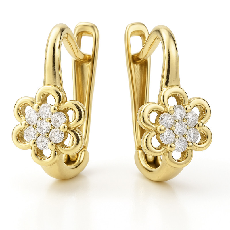 Kolczyki złote kwiatki z cyrkoniami dla dziewczynki próba 375