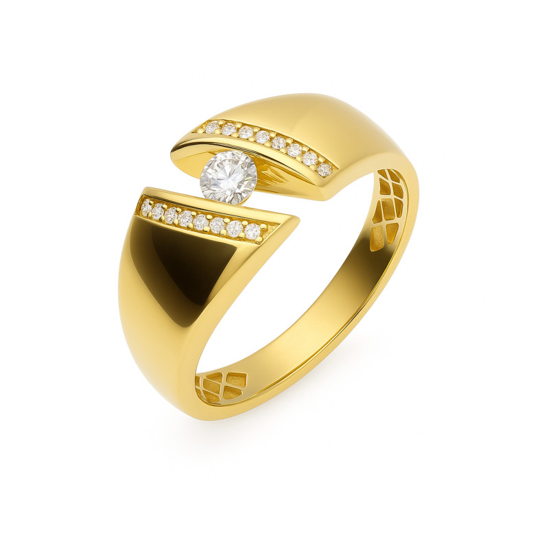 Pierścionek złoty z białymi cyrkoniami