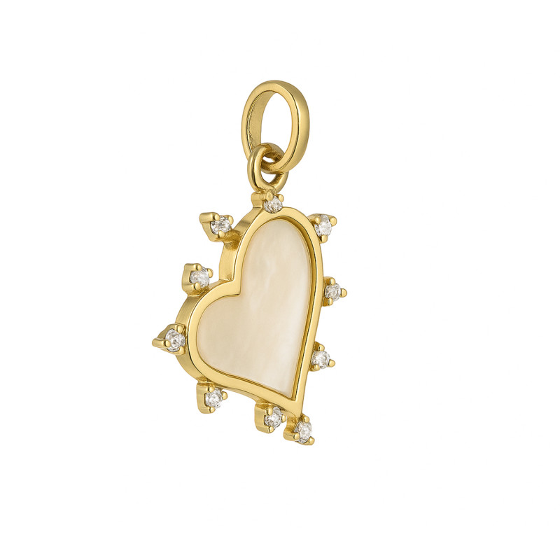 Serduszko złote z białą masą perłową i cyrkoniami