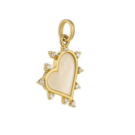Serduszko złote z białą masą perłową i cyrkoniami