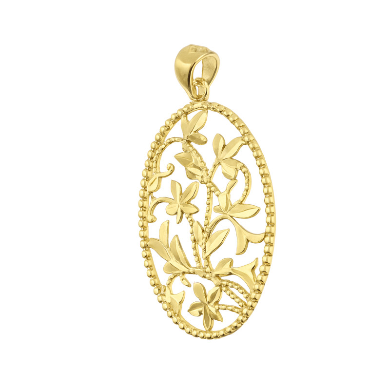 Zawieszka złota ażurowy owal z liśćmi