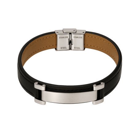 Bransoleta męska z blaszką na czarnym pasku