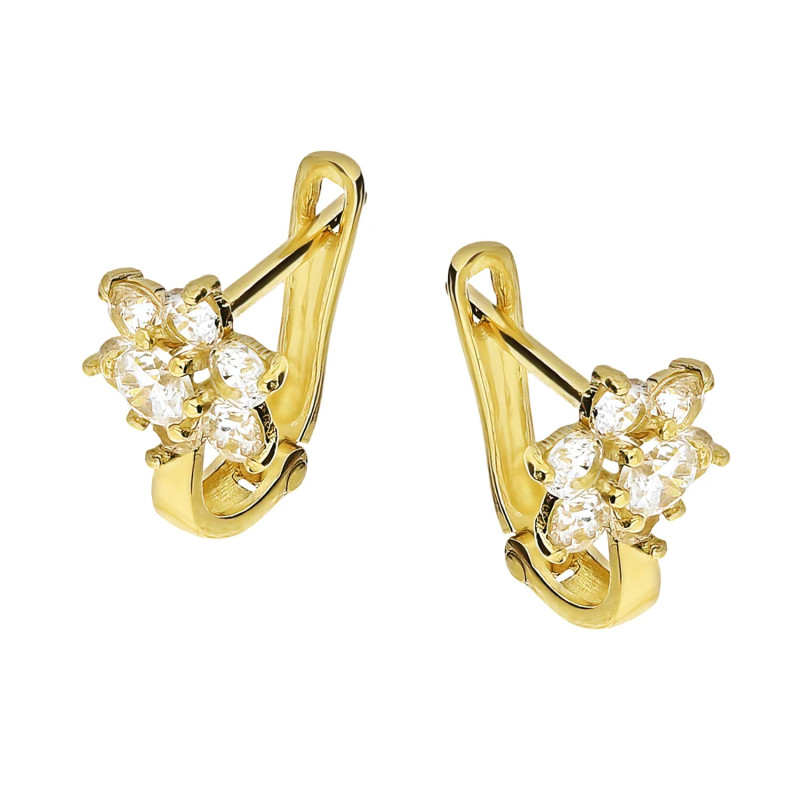 Kolczyki dla dziewczynki złote kwiatuszki z cyrkoniami próba 585