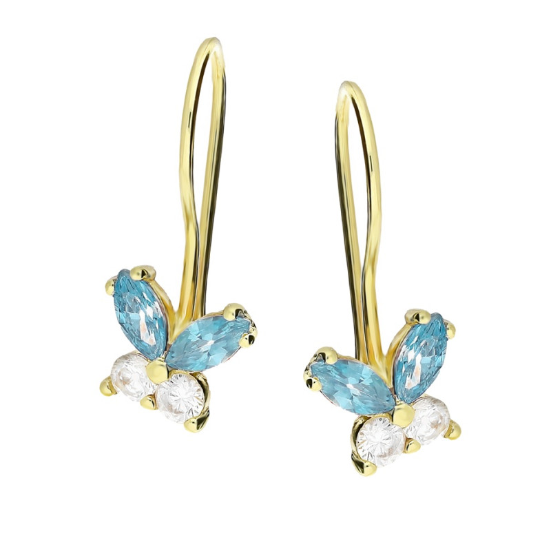 Kolczyki złote dla dziewczynki z motylkami z cyrkonii próba 585