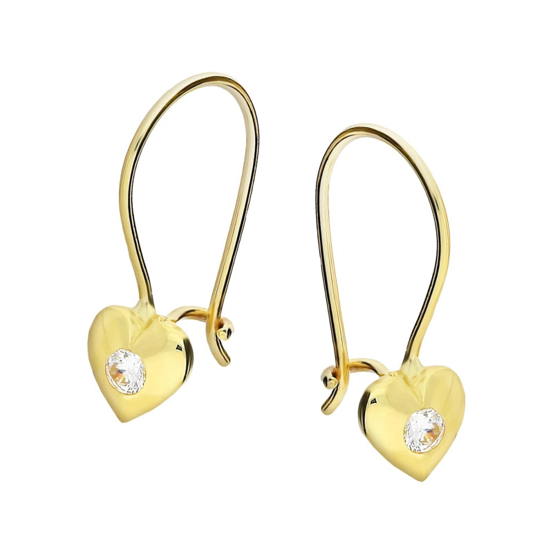 Kolczyki złote dla dziewczynki serce blask z cyrkonią próba 375