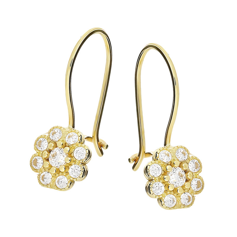 Złote Kolczyki Kwiatek z Cyrkoniami pr. 375 - JubilerSezam.pl