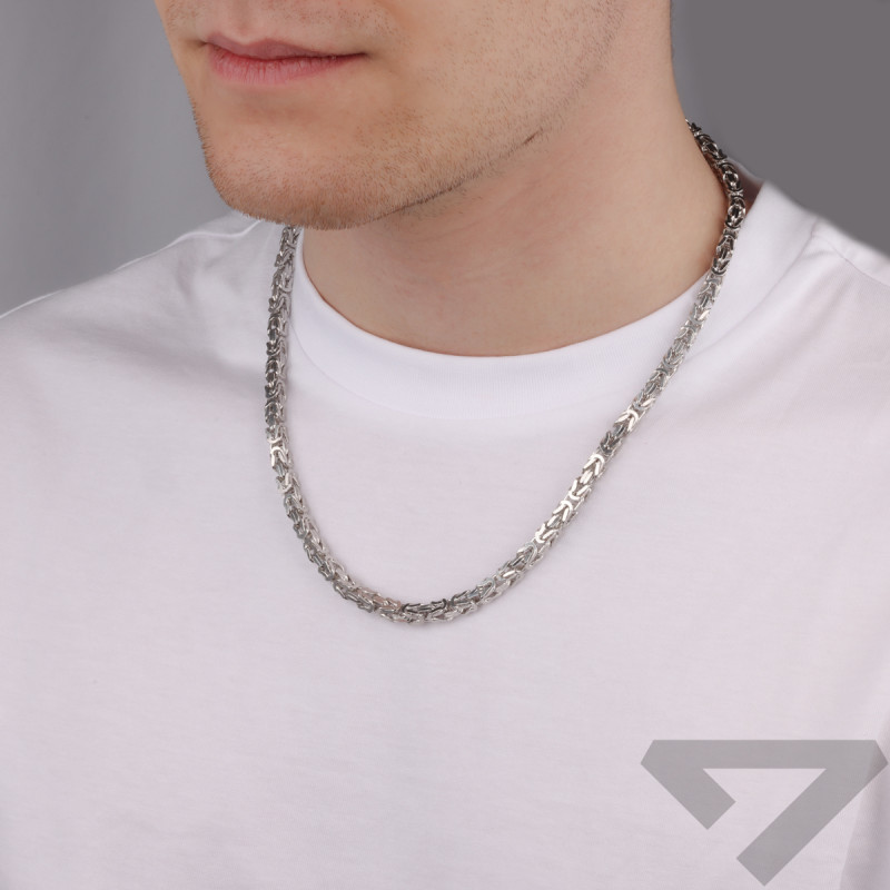 Łańcuszek męski srebrny rodowany splot królewski 4mm próba 925