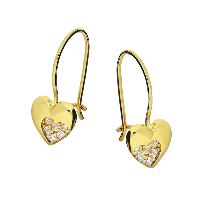 Kolczyki złote dla dziewczynki serce z cyrkoniami próba 585
