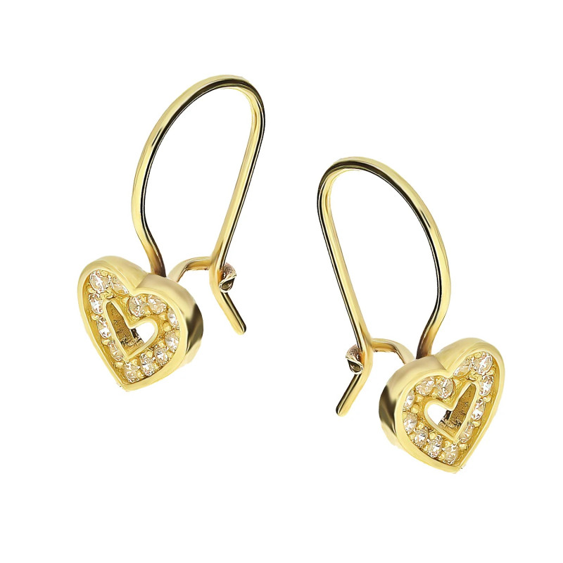 Kolczyki złote serce z cyrkoniami próba 375