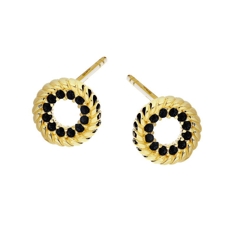 Kolczyki złote oponki z czarną cyrkonią naokoło próba 375