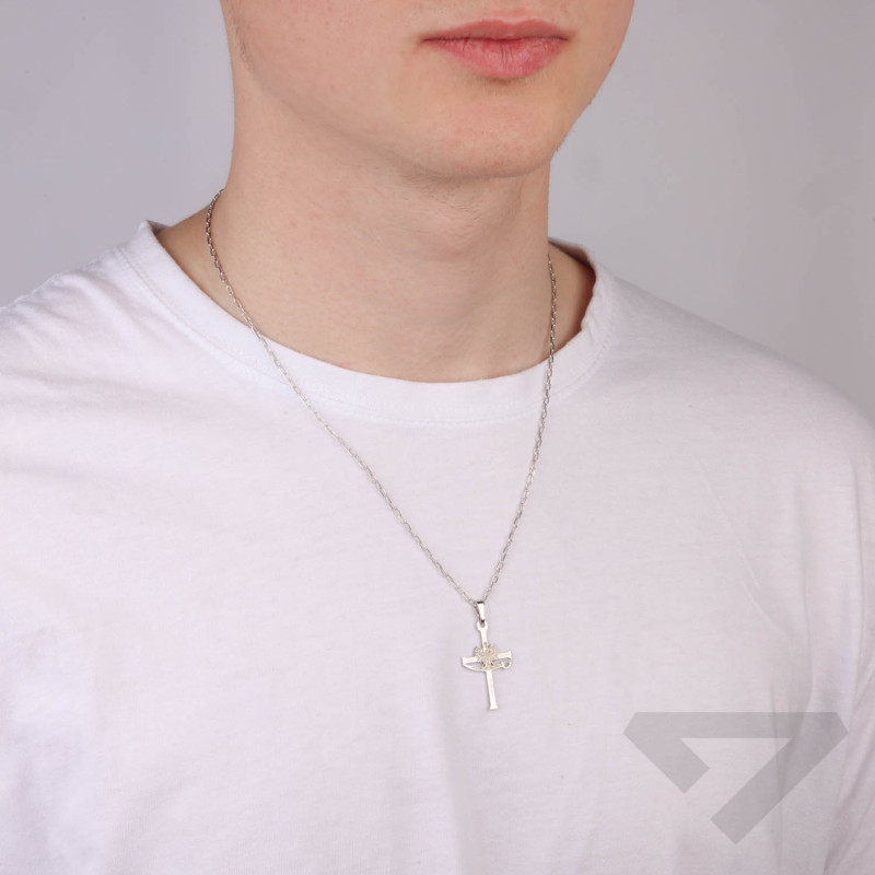 Krzyżyk srebrny patriotyczny z orłem