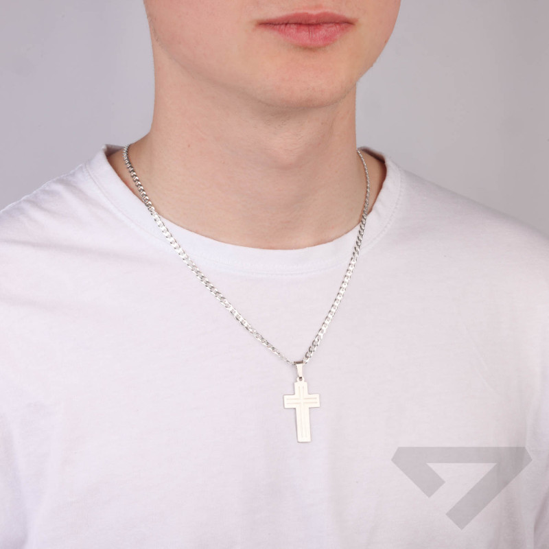 Krzyżyk srebrny gładki z tłoczonymi paskami