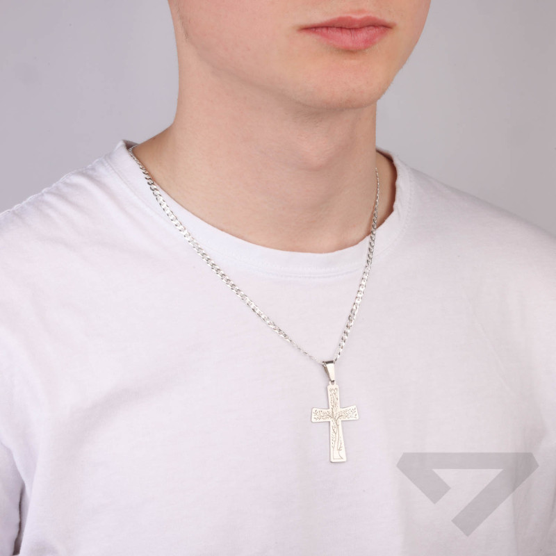 Krzyżyk srebrny gładki z drzewem życia