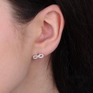 Kolczyki srebrne infinity z białymi cyrkoniami