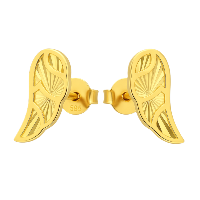 Kolczyki złote skrzydło grawerowane