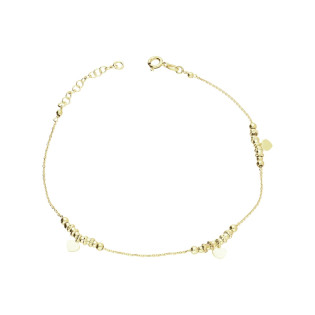 Bransoleta na nogę srebro koloru złotego z kulkami i wiszącymi sercami