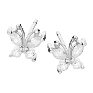 Kolczyki srebrne dla dziecka motylki z cyrkoniami