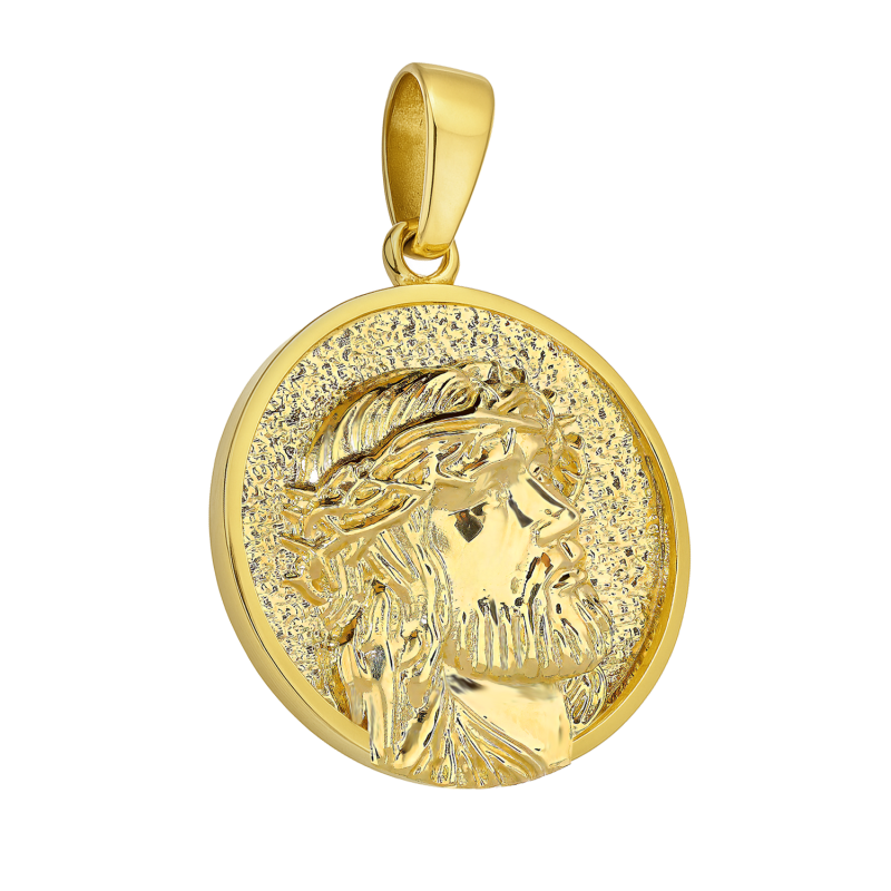 Medalik złoty Głowa Pana Jezusa w kole