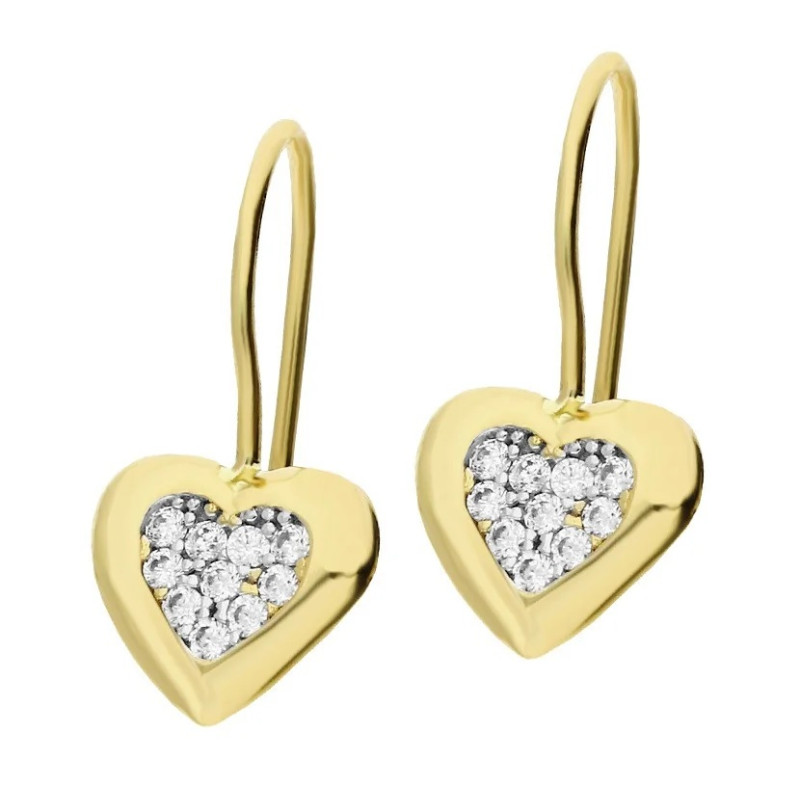 Kolczyki złote dla dziewczynki serce z cyrkoniami próba 585