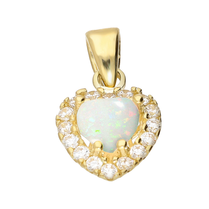 Wisiorek serce z cyrkoniami i opalem białym jubilerskim ze złota 585