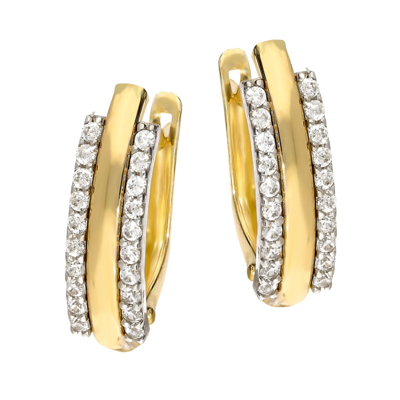 Kolczyki złote blaszki z białymi cyrkoniami próba 585