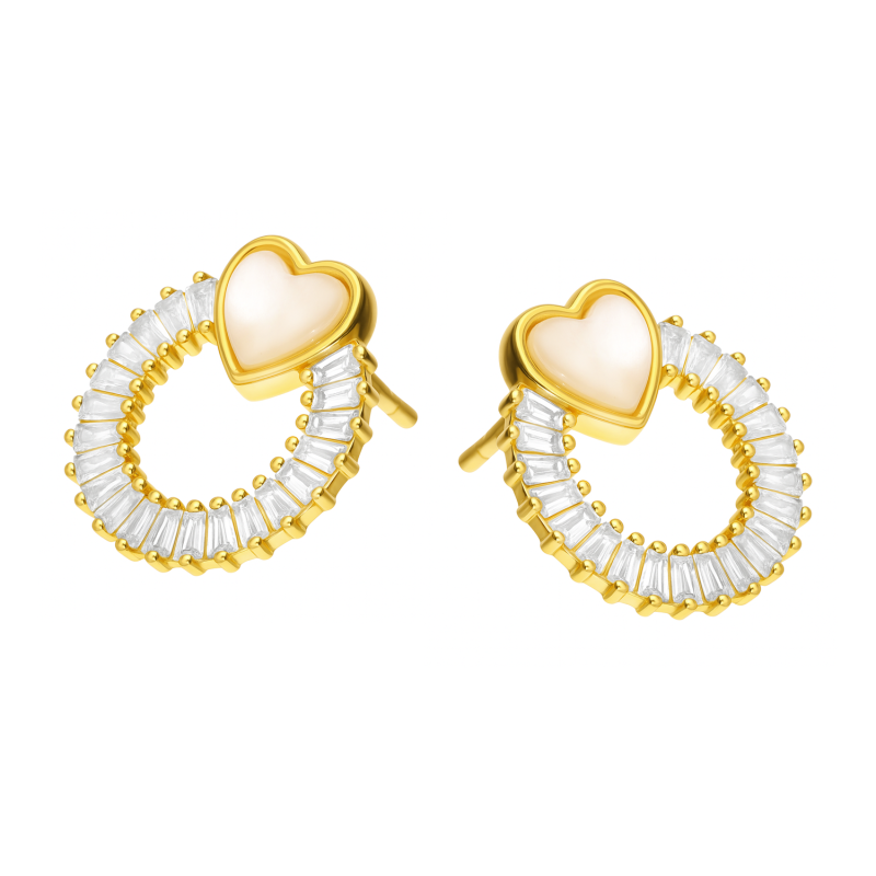 Kolczyki srebrne pozłacane z cyrkoniami i masą perłową